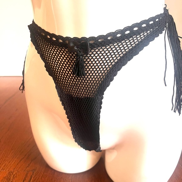 NWT vintage black with lace in French fishnet panties - Picture 4 of 15